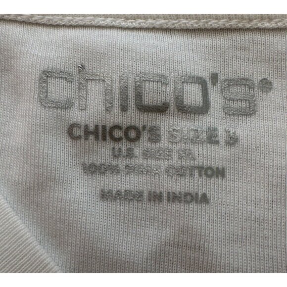Chicos Pima Cotton Tee Top Women XL White V-neck 3/4 Sleeve Basic Neck NWT - Picture 5 of 9
